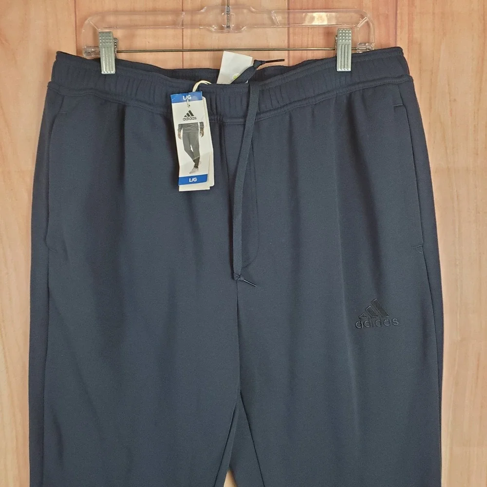 Adidas Mens Taper Pants Large Navy 100% Polyester Drawstring Pockets Sweatpants